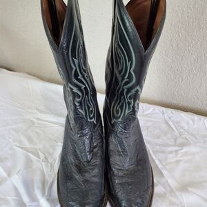 Tony Lama Black Ostrich Leather CZ910 Cowboy Boots, size 11 D
